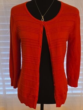Cable & Gauge Orange Button-Front Ribbed Cardigan